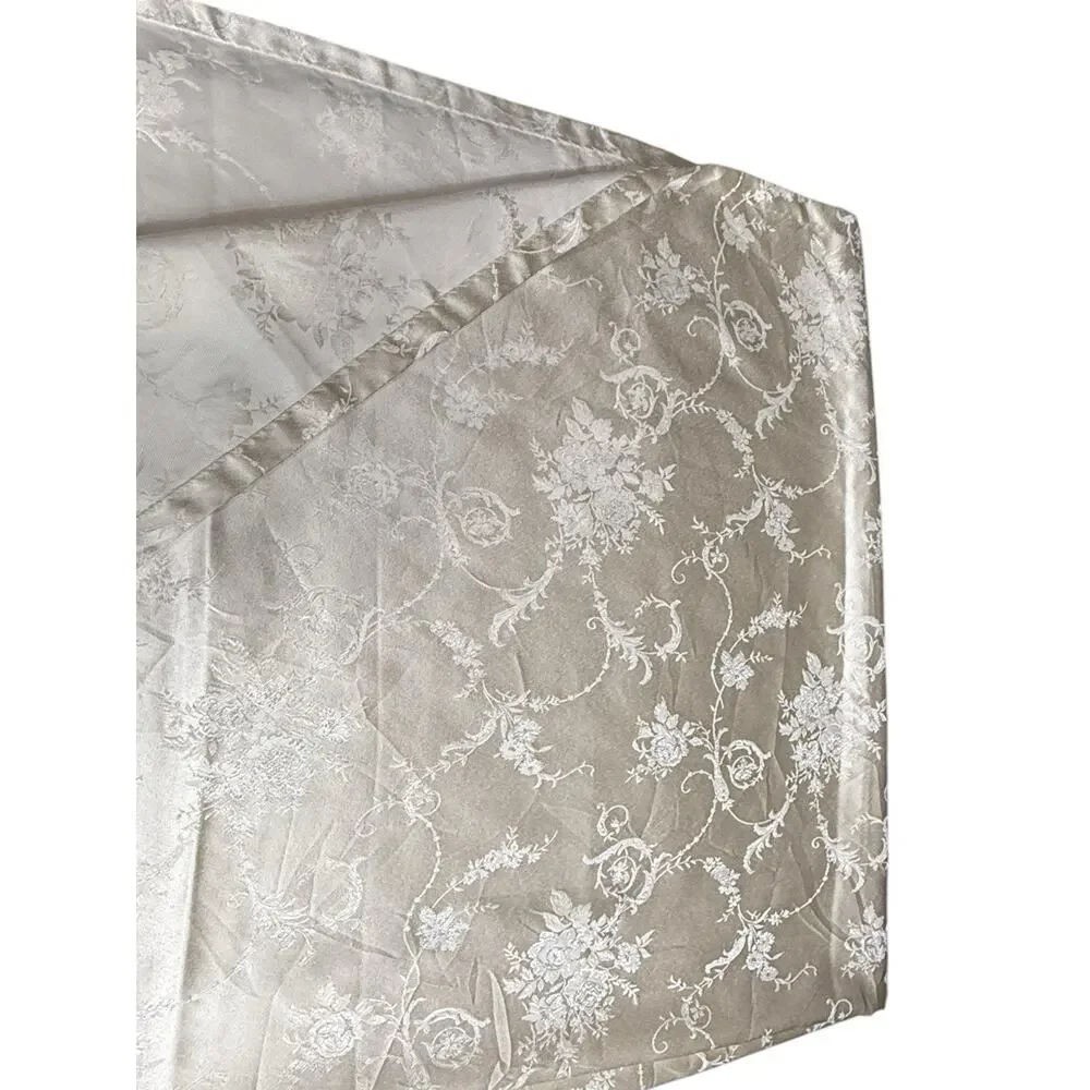 2 Beautiful Embroidered Curtains Panels Cream Champagne Satin Jacquard 86 Pair